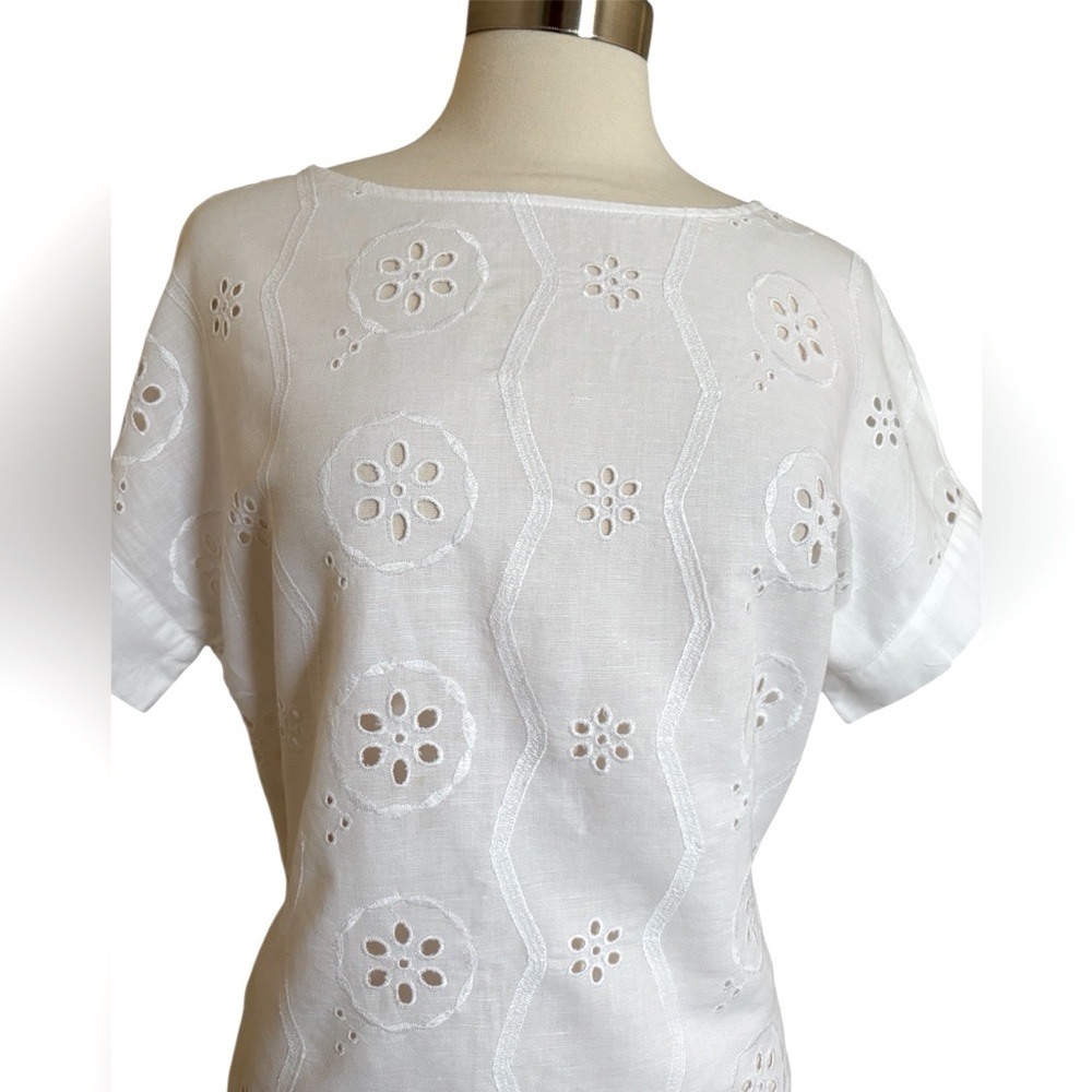 Christian Siriano White Eyelet Linen Top